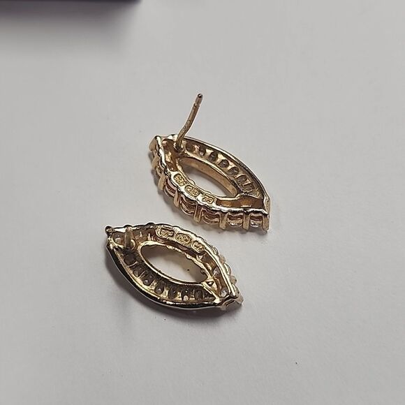 Sterling Silver Earrings With Gold Tone Overlay Cubic Zirconia - Picture 4 of 5